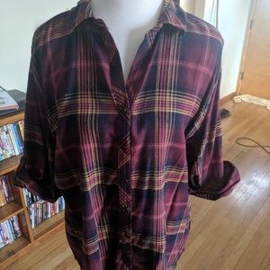 Plaid button up top